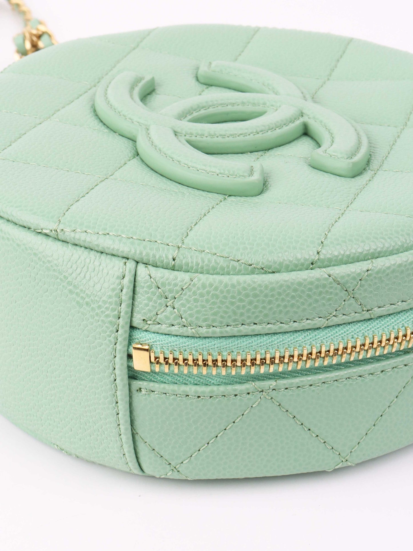 Chanel Green Round Vanity Bag.