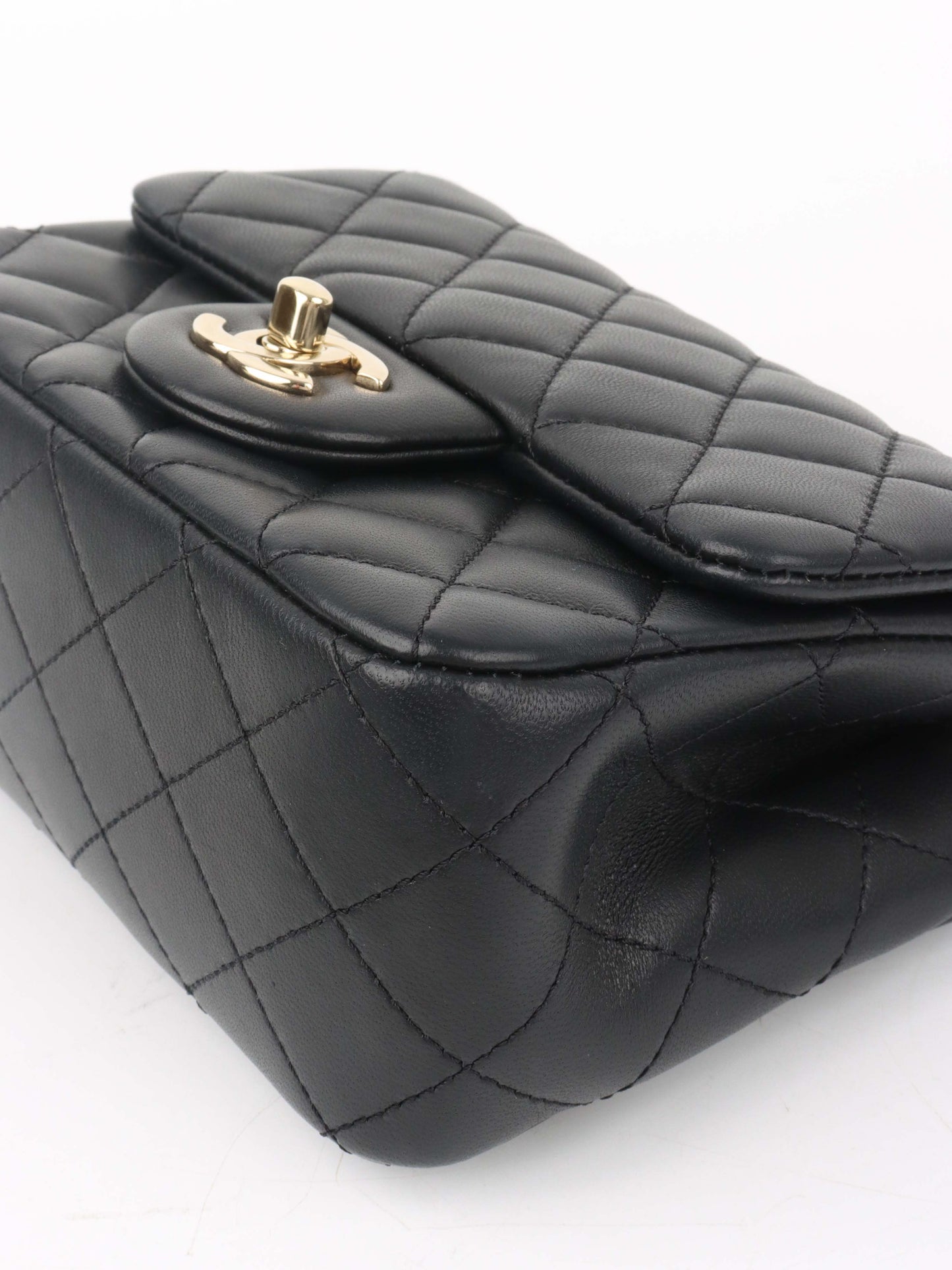 Chanel Black Lambskin Square Classic Flap with Pearl Crush