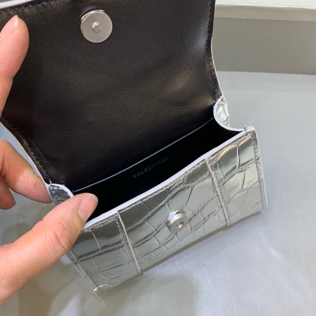 Top Quality Hourglass Mini Handbag With Chain In Sliver, For Women,  Bags 4.7in/12cm