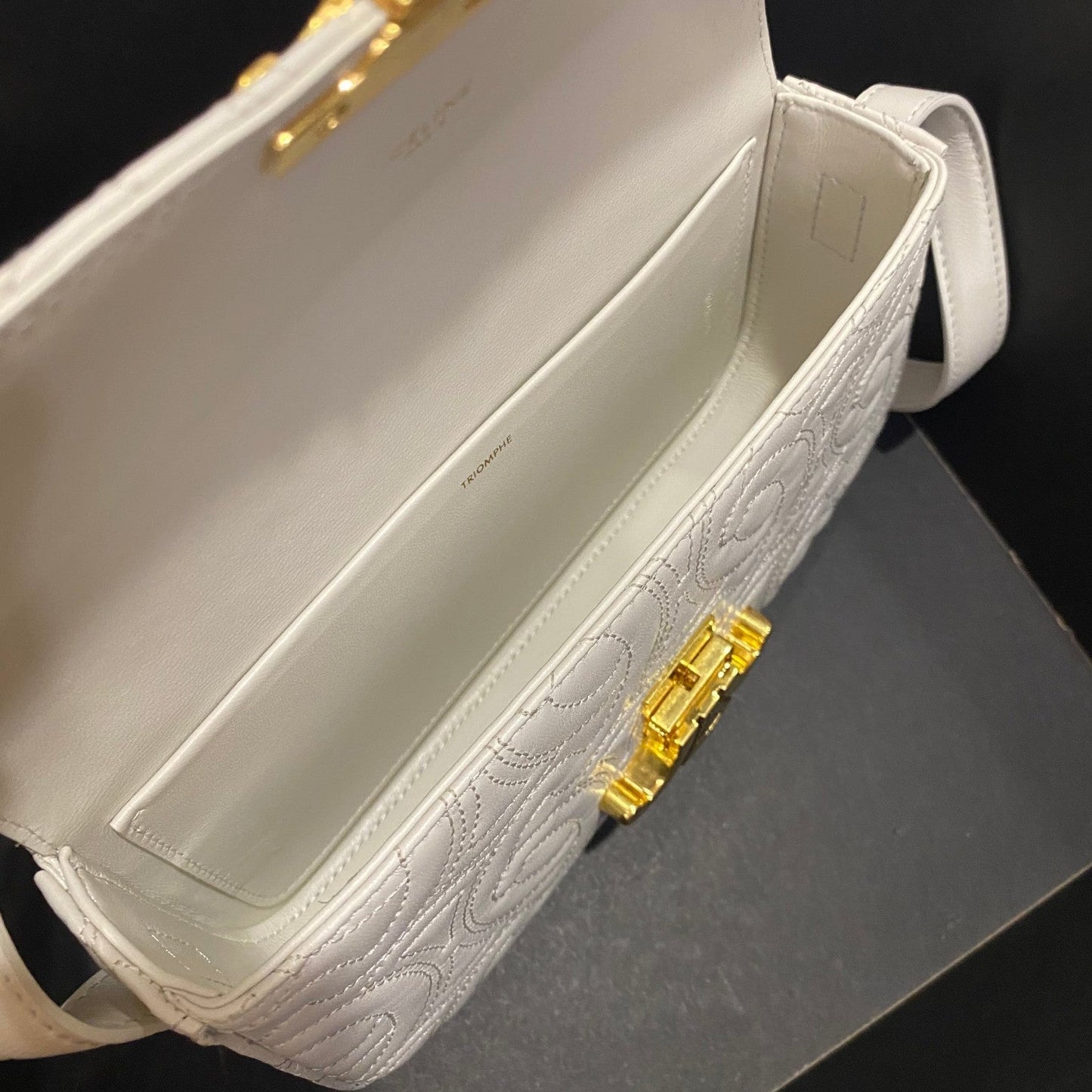 Top Quality Triomphe Shoulder Bag In Quilted Triomphe Lambskin White For Women 8in/20cm 194143EF4.01BC