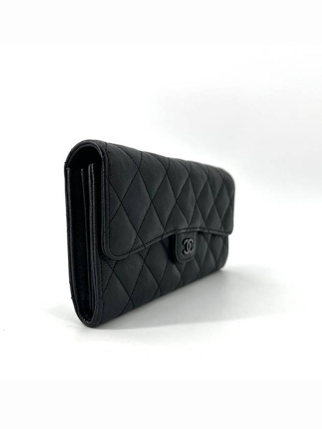 Calfskin black classic flap long wallet Chanel
