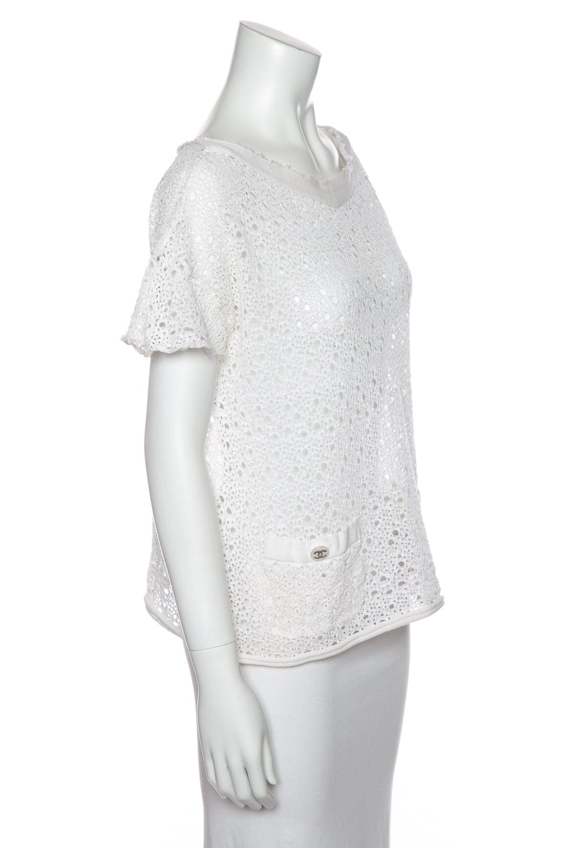Chanel White Short Sleeve Crochet Blo  SZ M