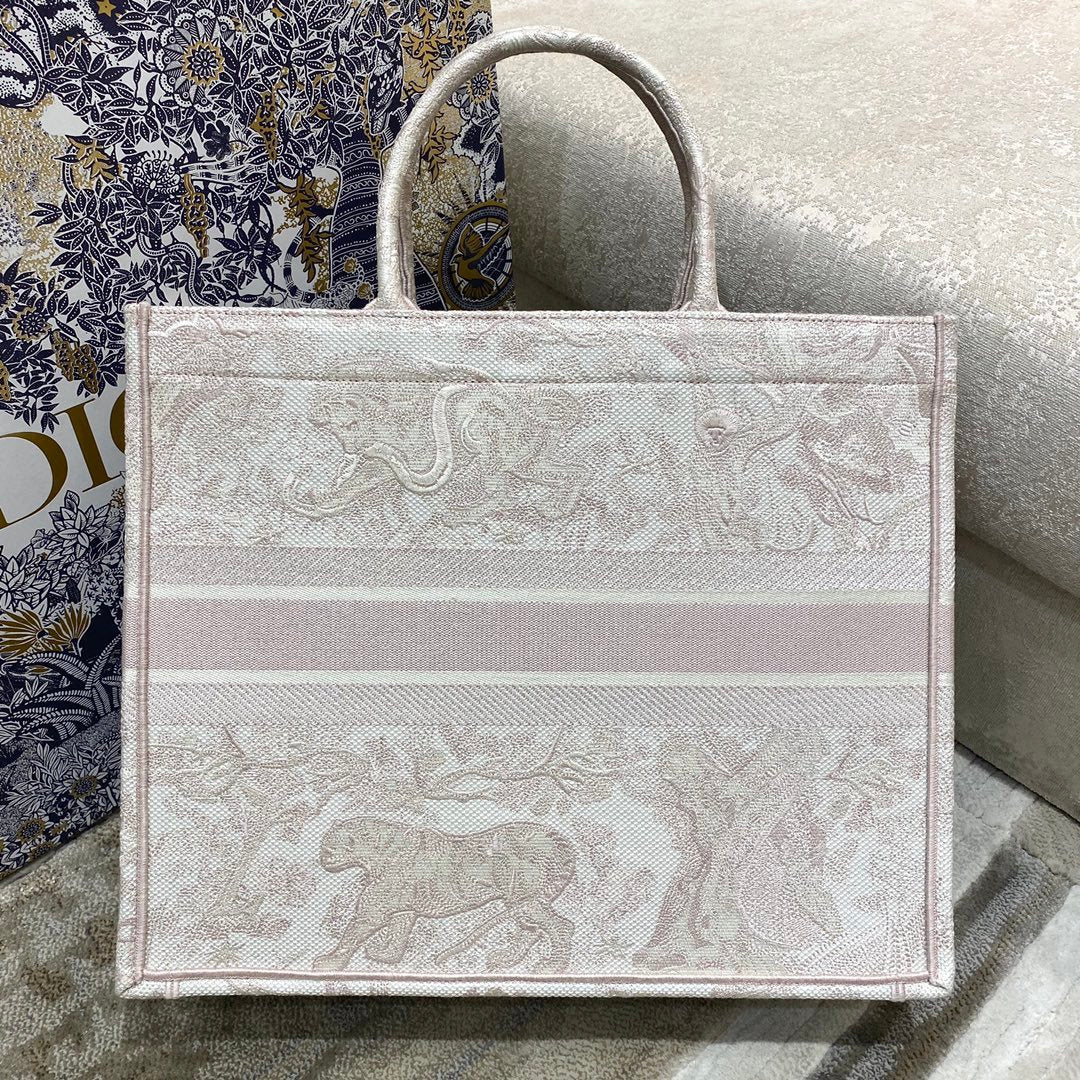 Top Quality Large Book Tote Pink Toile de Jouy Embroidery, Light Pink, For Women Womens Handbags, 42cm CD M1286ZTDT_M956
