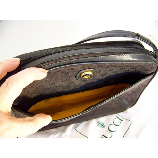 Gucci   Black Canvas With Small G Logo Print And Black Leather