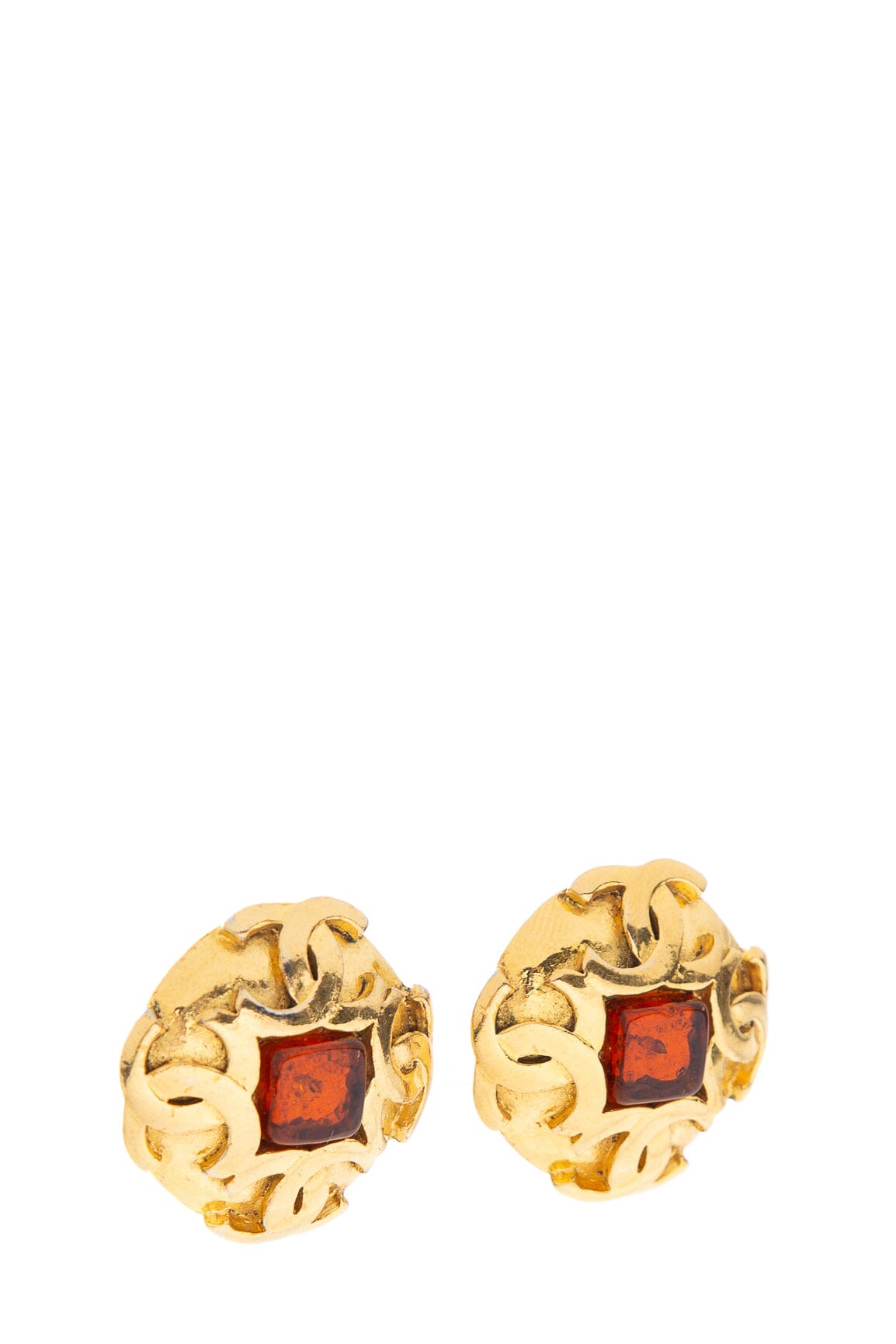 Chanel   1990s 24k Gold Plated CC Logo Amber Gripoix Clip On Earrings