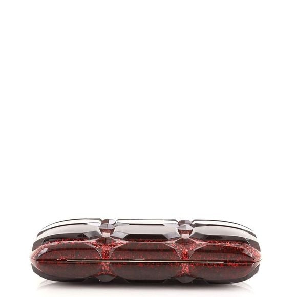 one of a kind,  , Gucci Aristographic Red Glitter Plexiglass clutch made of red glitter faceted heavy resin plastic with a latch top