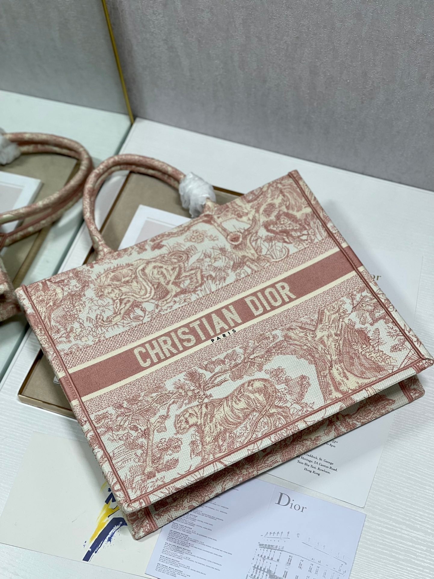 Top Quality Large Book Tote Red Toile de Jouy Embroidery, Light Red, For Women Womens Handbags, 42cm CD