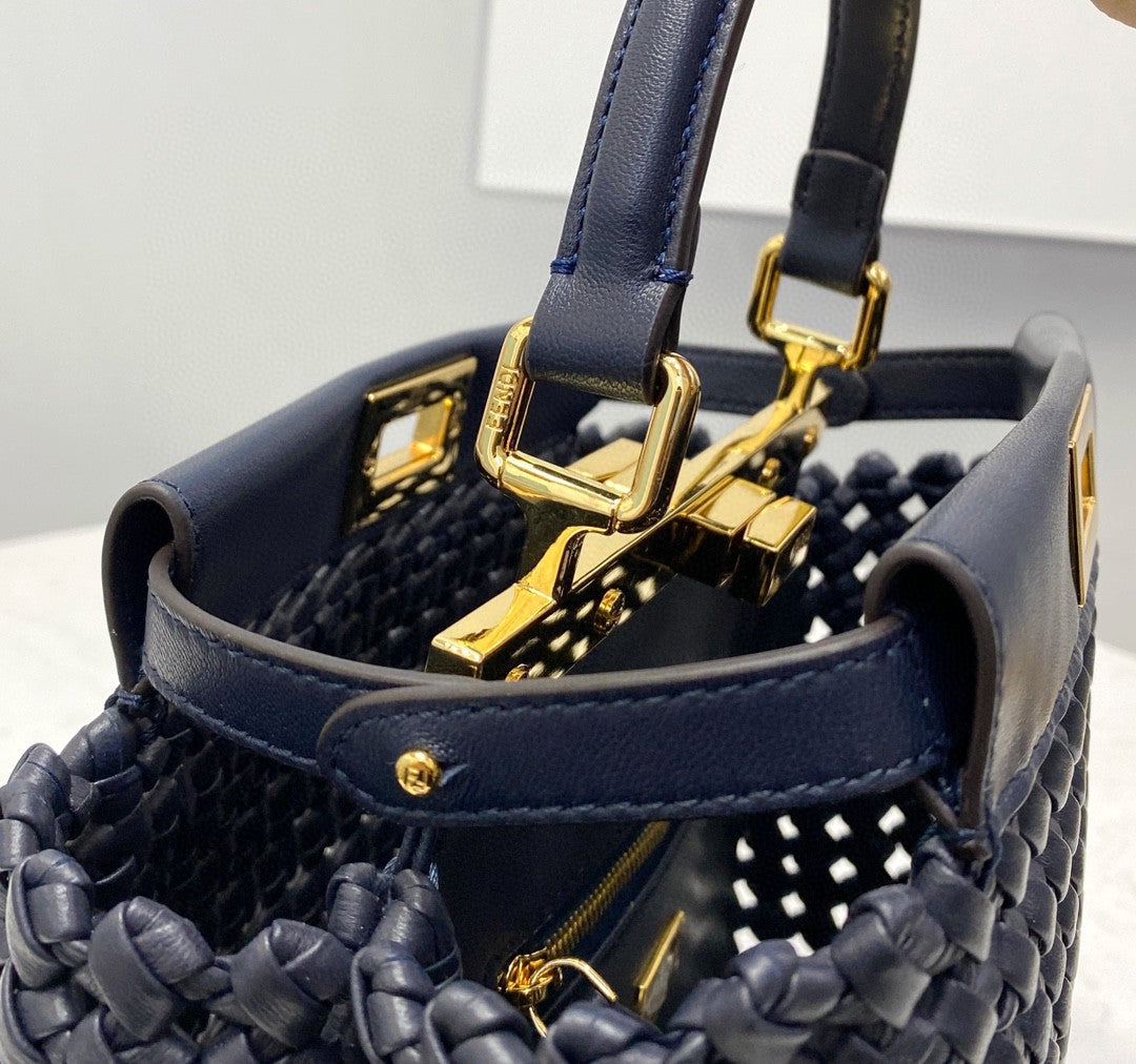 Top QualityTop Quality Peekaboo Mini Navy Blue Braided Bag For Woman 18cm/7in