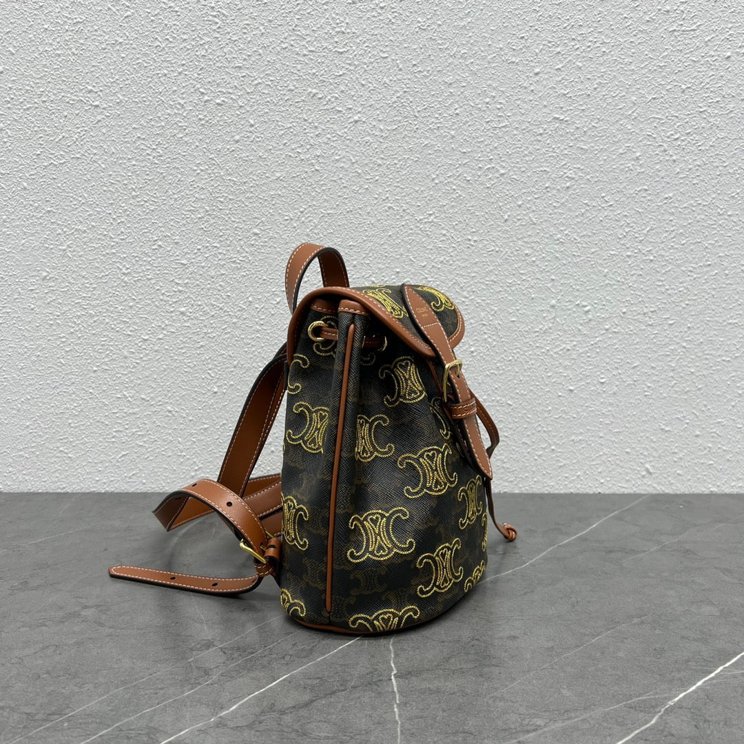 Top Quality Mini Backpack Folco In Triomphe Canvas With Triomphe Heart Embroidery Brown For Women 8in/20cm 197662EF3.04LU
