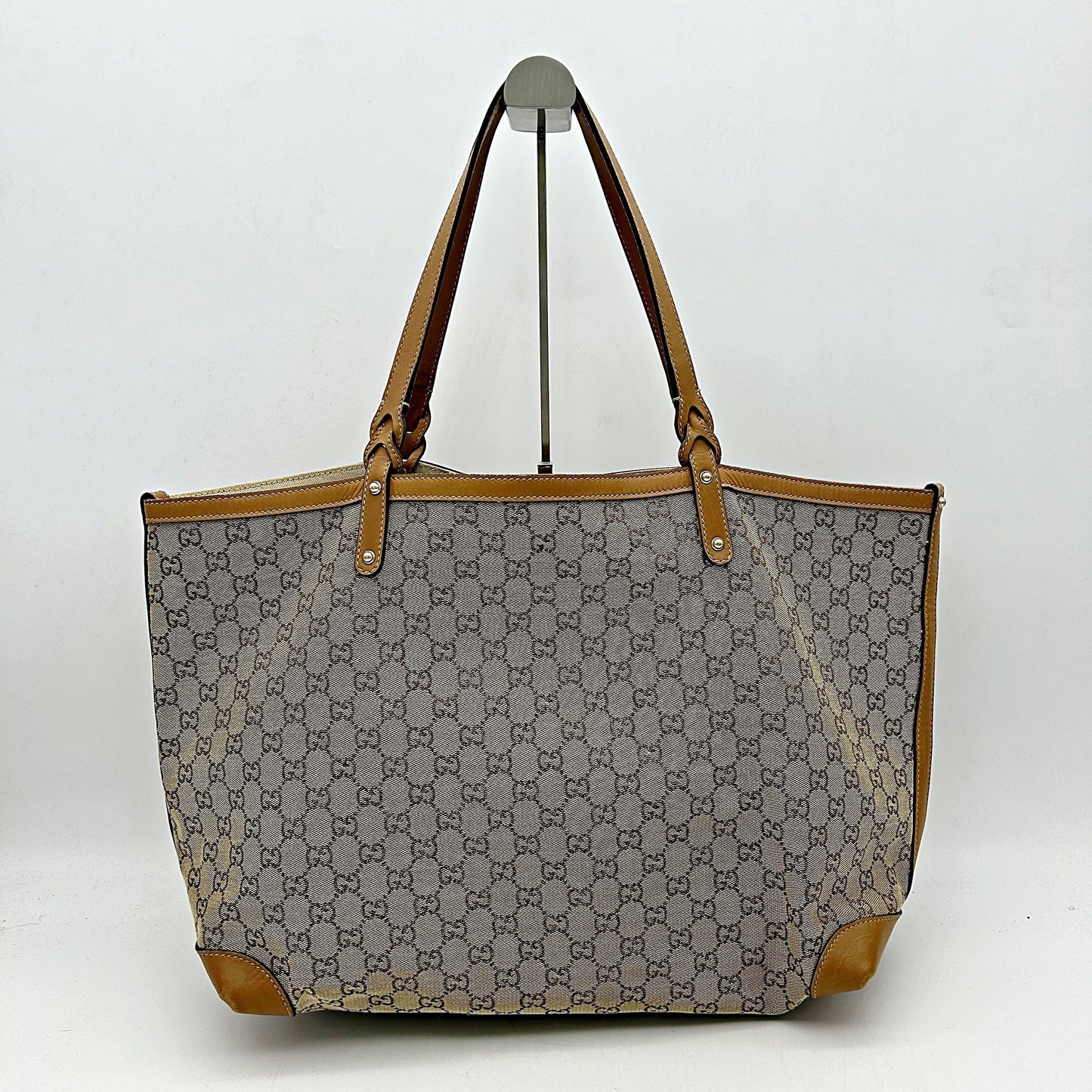 Gucci Brown GG Canvas Craft Tote Bag Beige Leather Cloth Pony-style calfskin Cloth guge