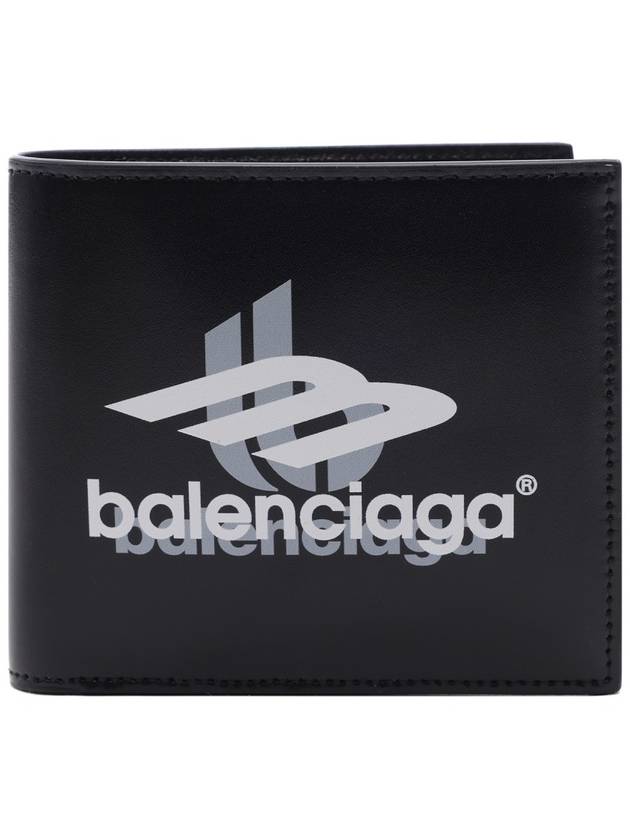 Luxury Balenciaga Trending 2025 Logo Print Leather Half Wallet Black