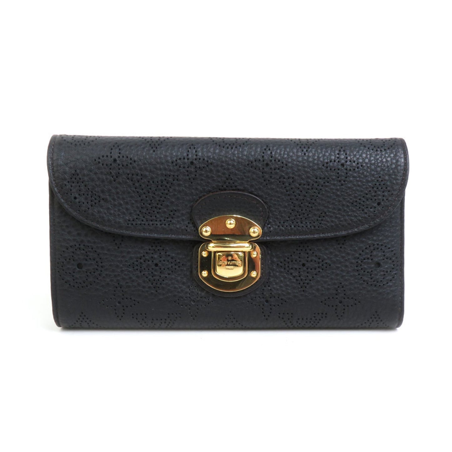 Louis Vuitton Mahina Monogram Noir Mahina Leather Long Wallet (Tri-Fold)