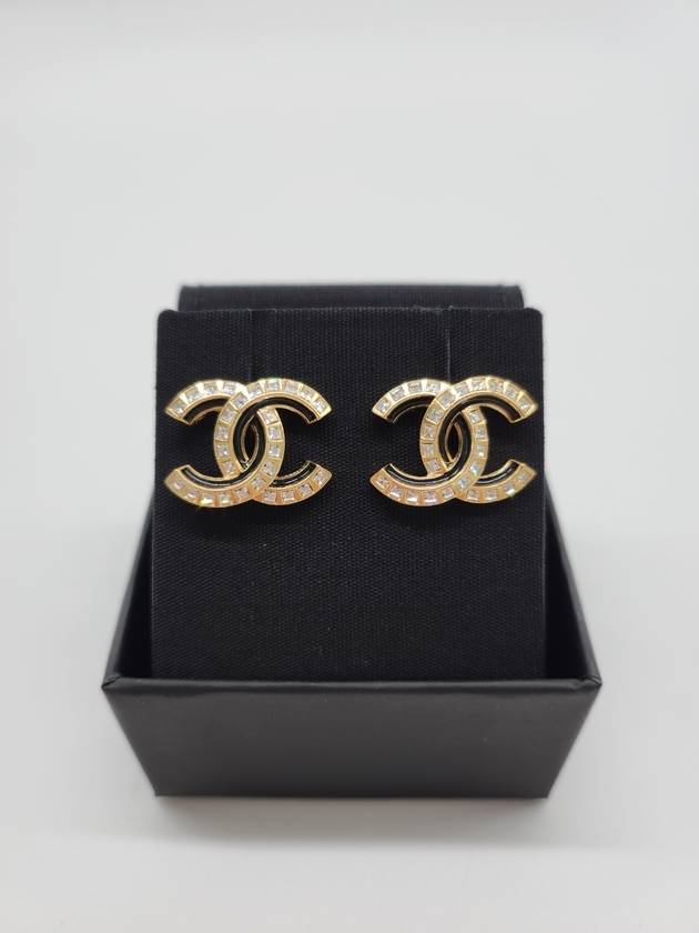 CC Logo Crystal Earrings Black Gold Chanel