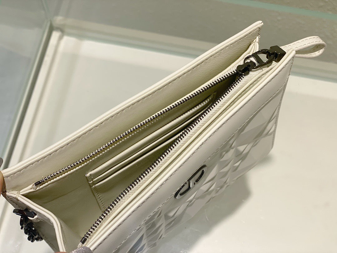 Top Quality Caro Zipped Pouch With Chain White, For Women, Womens Handbags 7.5in/19cm CD