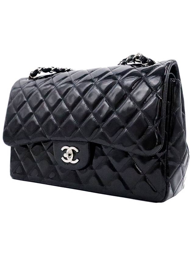 Chanel A58600 Black Patent Silver Classic Jumbo Chain Shoulder Bag 18th Chanel