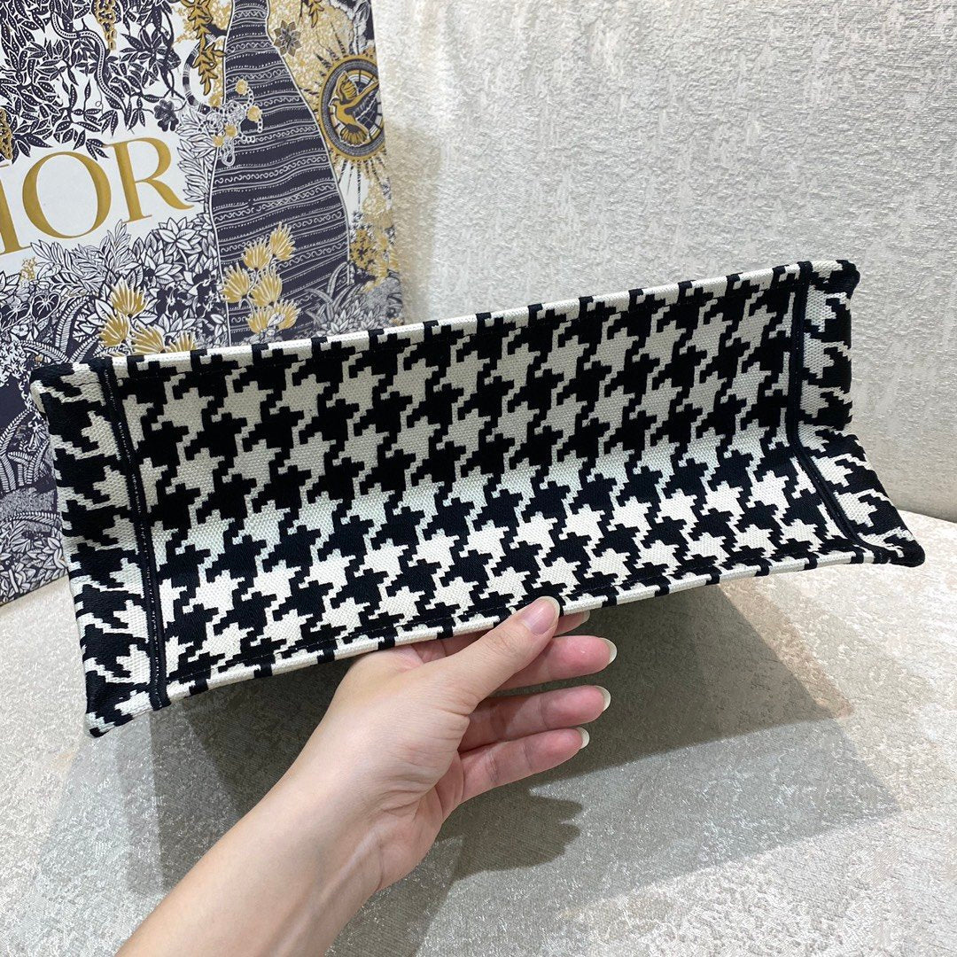 Top Quality MeTop Qualityum Book Tote Black Macro Houndstooth Embroidery, Blue, For Women Womens Handbags, Shoulder Bags, 36cm CD M1296ZTQT_M911