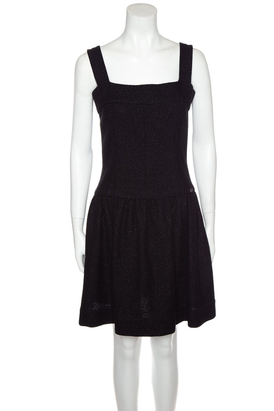 Chanel 2024/25 Black Glitter Tweed Mini Dress SZ 36