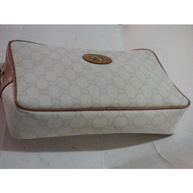 Gucci   Camel Leather Large Khaki Plus Logo Print On Ivory Coated Canvas