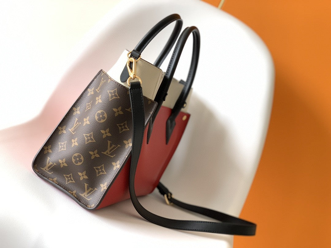 Top Quality On My Side MM Tote Bag Monogram Canvas Red For Women,  Shoulder Bags 12in/31cm Top Quality M53824