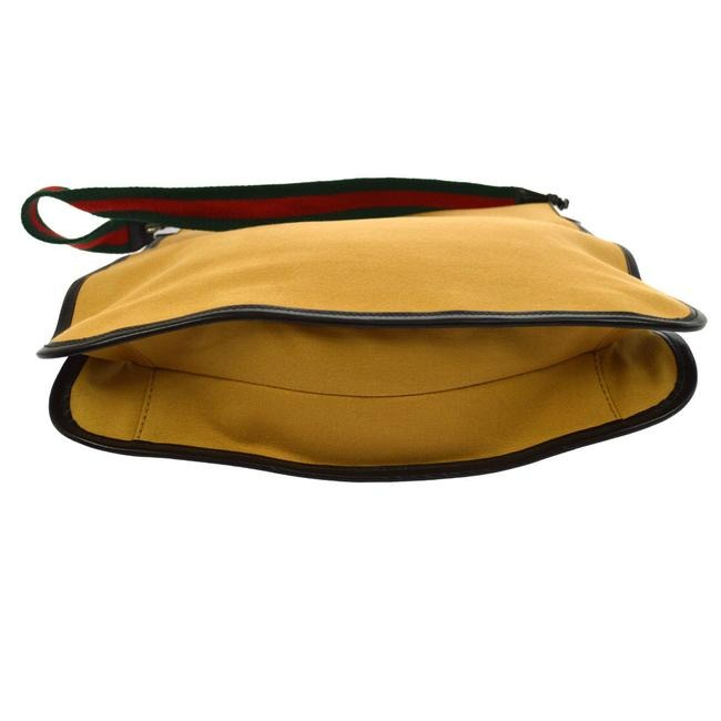 Gucci   Tan Canvas And Brown Leather With A Red Green Striped Strap Hobo