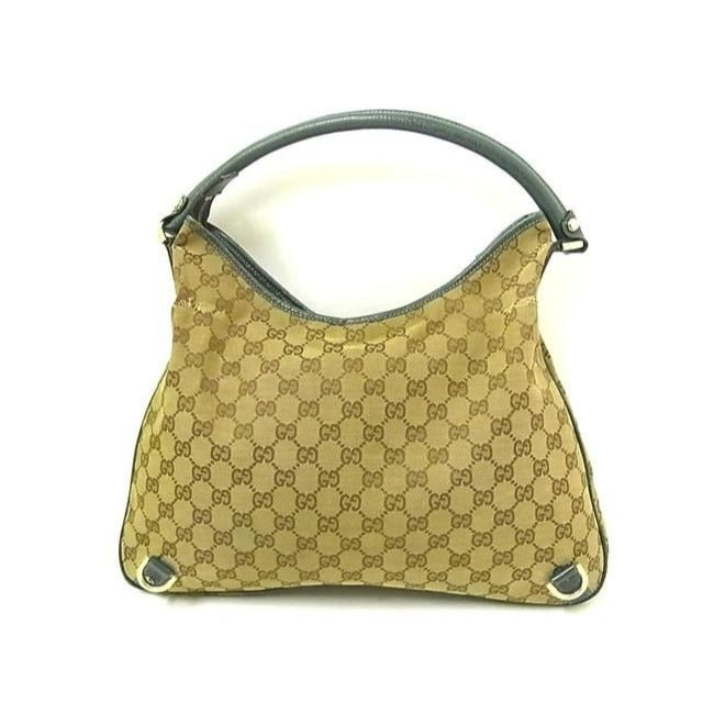 Gucci Abbey   Brown Large G Logo Print Canvas And Teal Green Leather