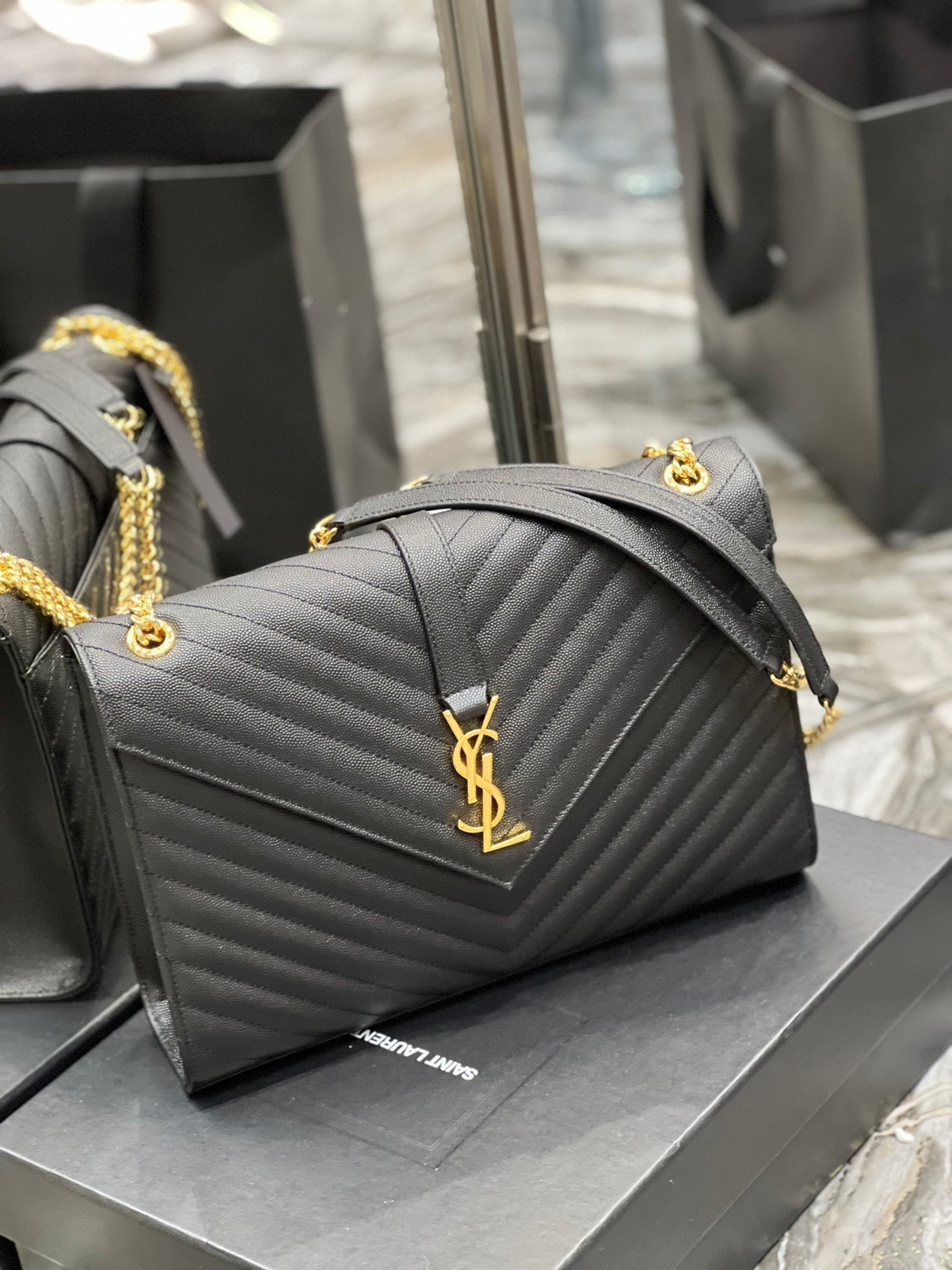 YSSL College Large Chain Bag Black For Women 12in/32cm YSL 600278BRM071000