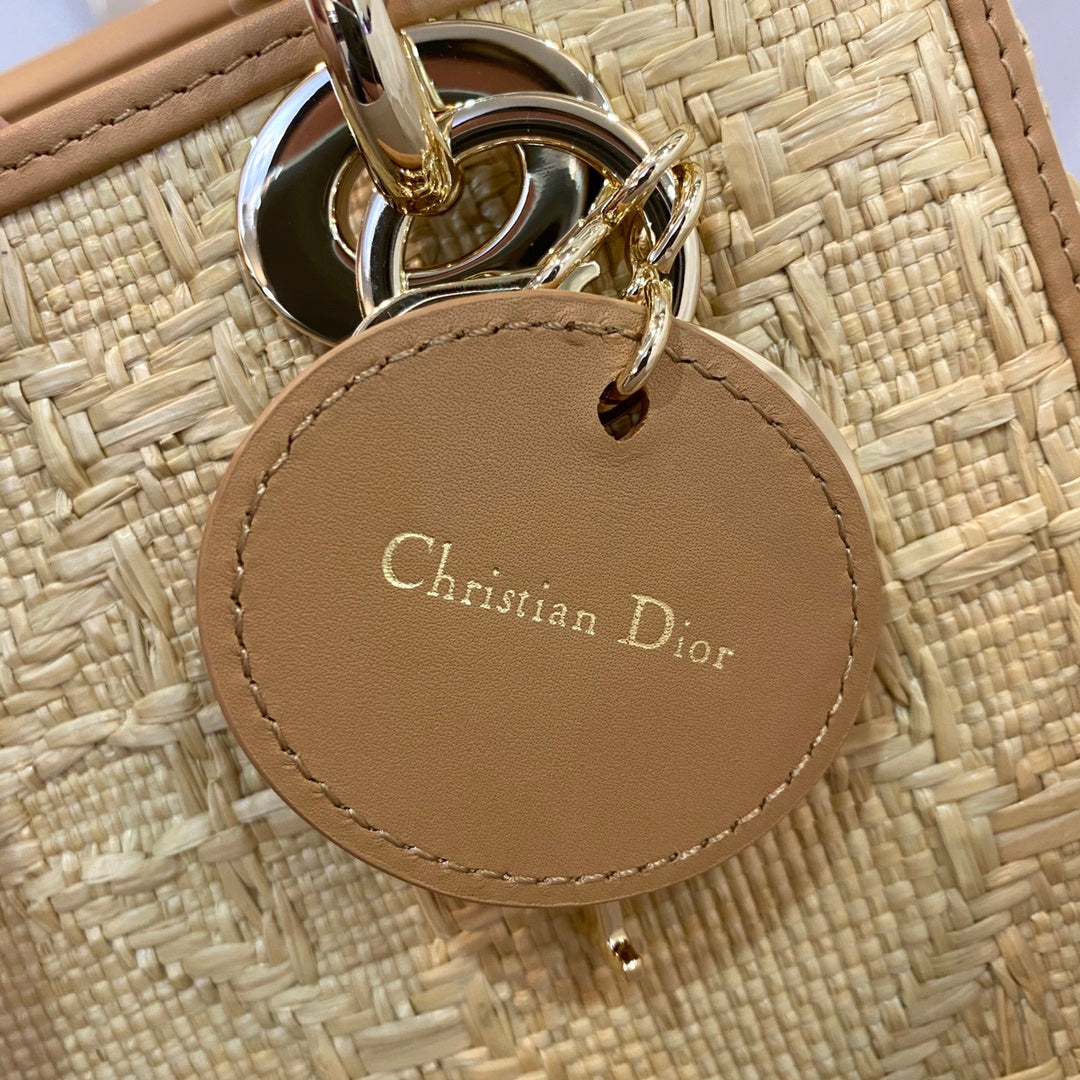 Top Quality MeTop Qualityum Lady Bag Natural Cannage Raffia, Brown Handbags, 24cm CD M0565OMBD_M925