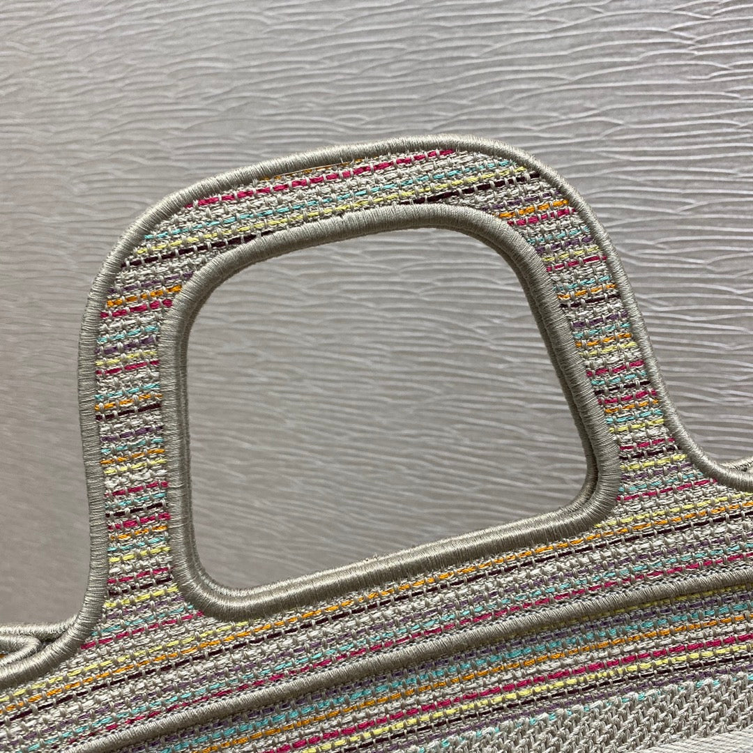 Top Quality Small Book Tote Bag Canvas Stripes Embroidery For Women 23cm/9in CD