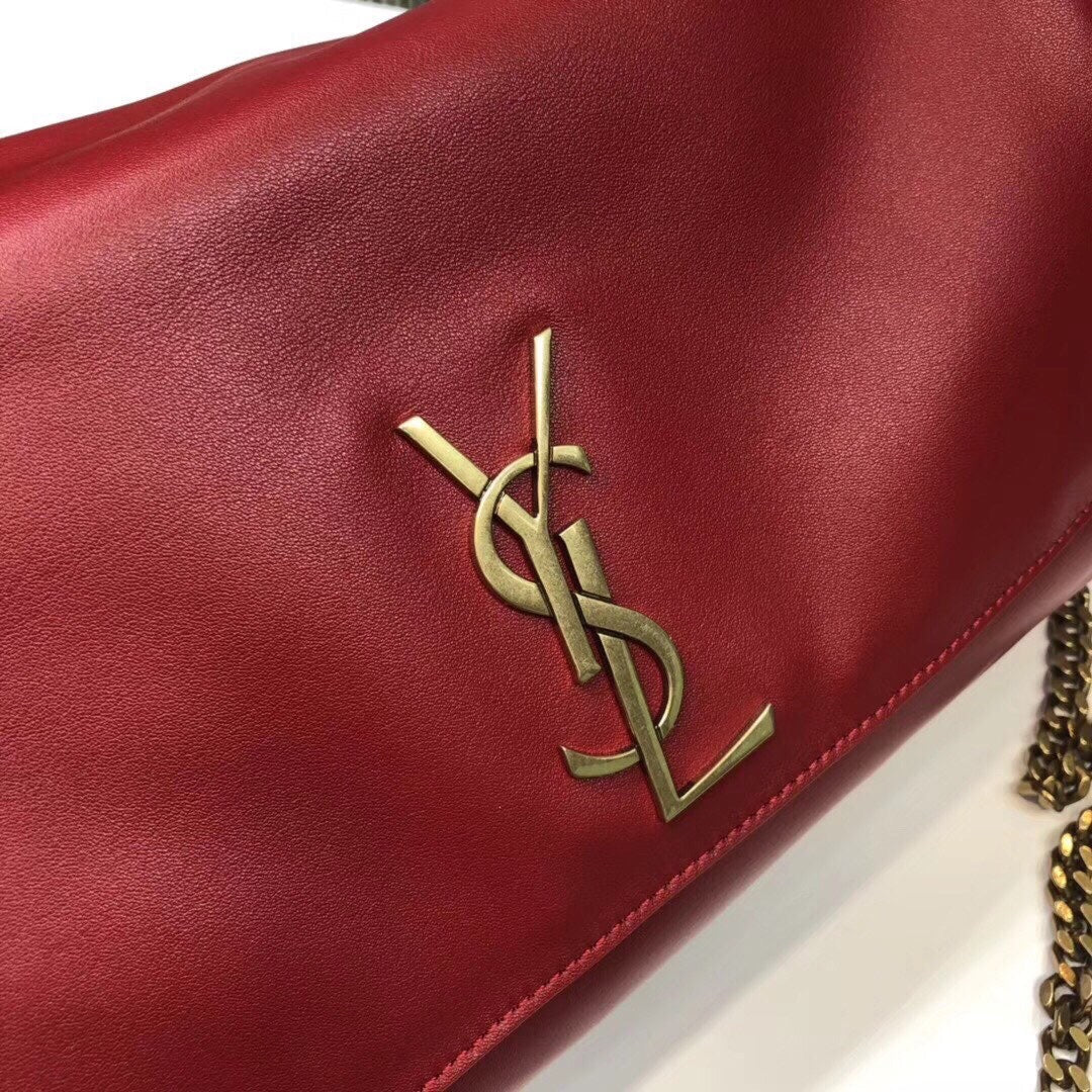 YSSL Kate Medium Chain Bag In Grain De Poudre Red For Women 9in/24cm YSL 364021BOW0J6008