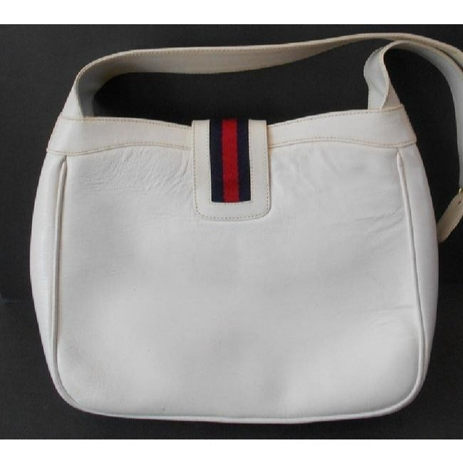 Gucci   White Leather With Red And Blue Striped Accent And Large Gold G