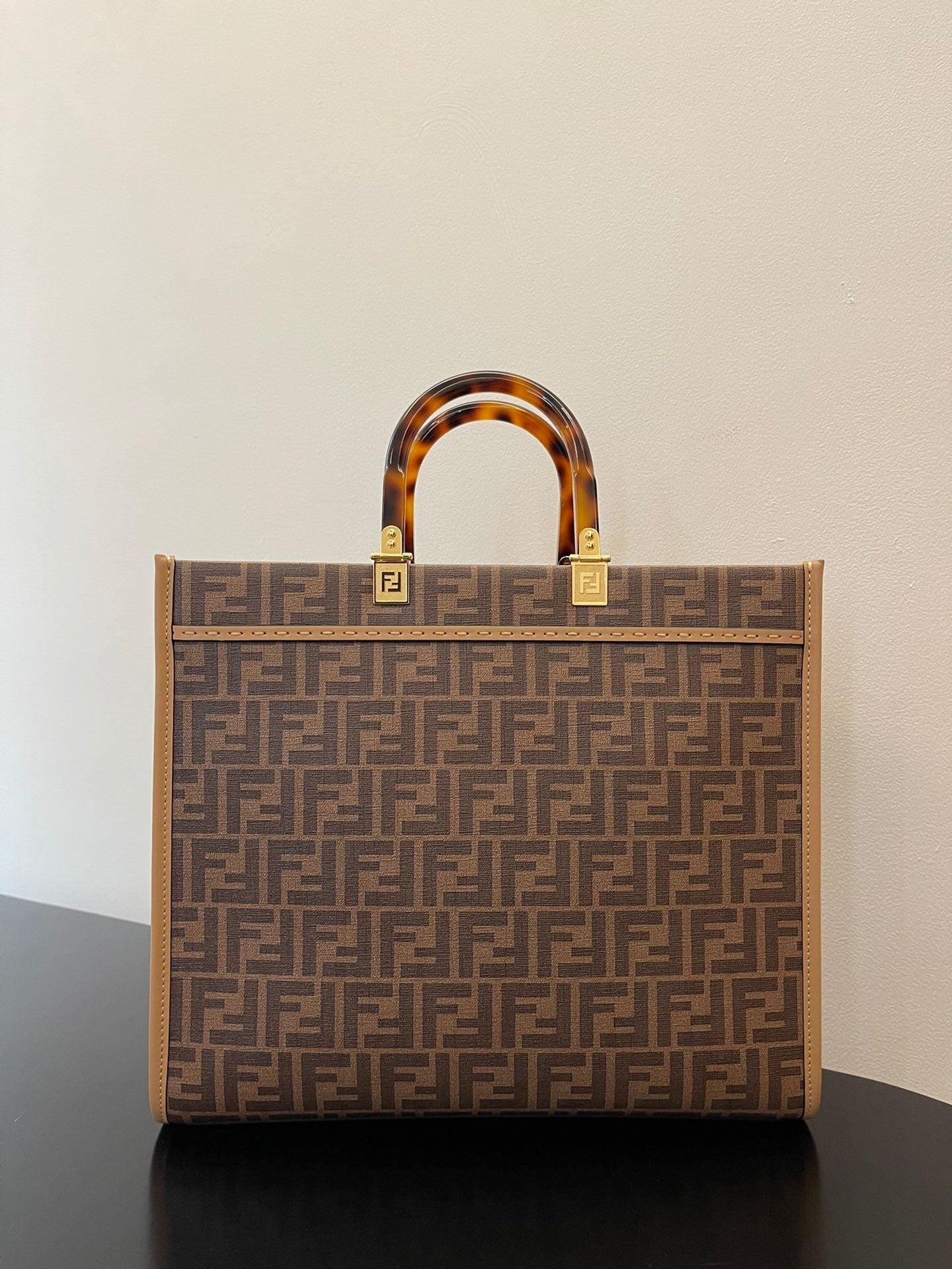 FI Sunshine MeTop Qualityum Brown FF jacquard fabric shopper Bag For Woman 31cm/12in