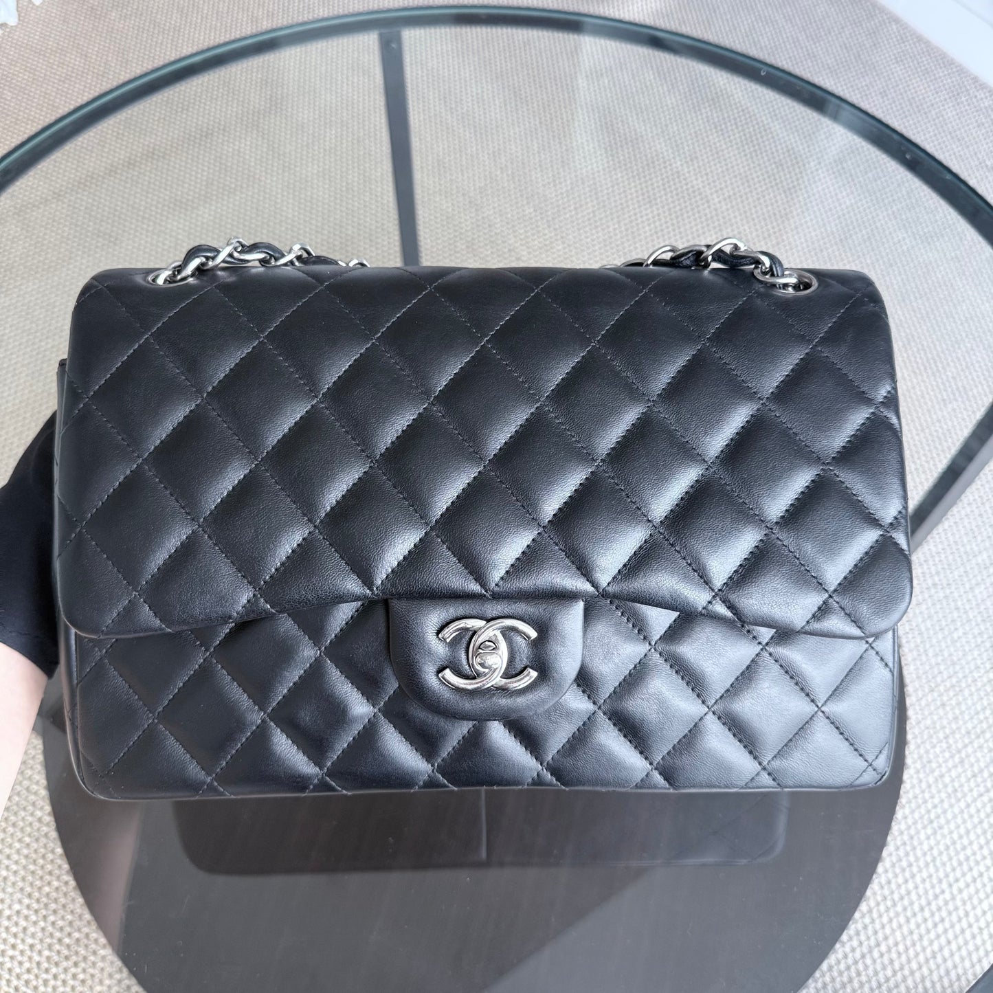 Chanel Classic Flap Jumbo - Double Flap 30CM Quilted Black Silver Hardware Series 19