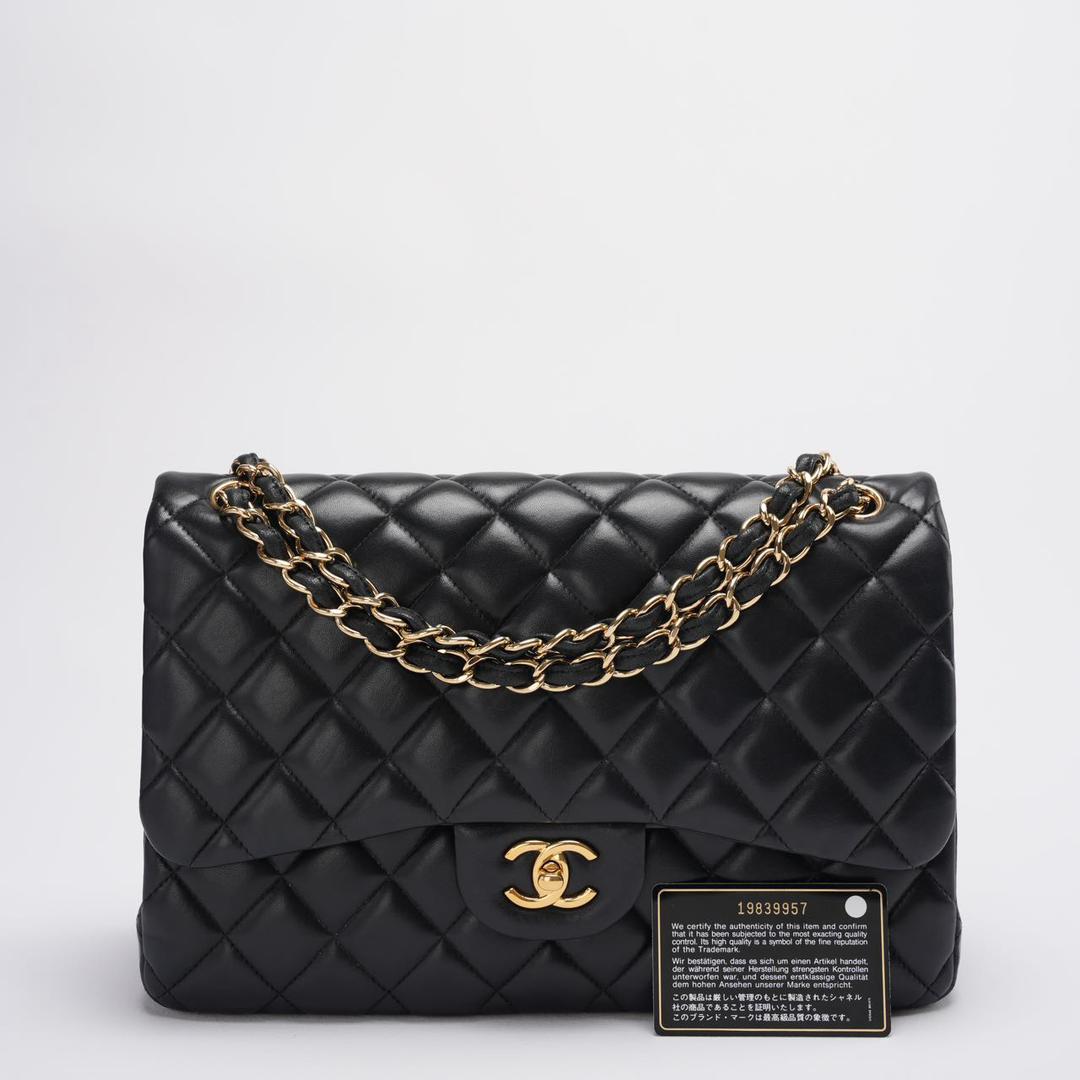 Chanel Timeless Classic Flap Bag Black Jumbo Quilted Leather Gold Hardware