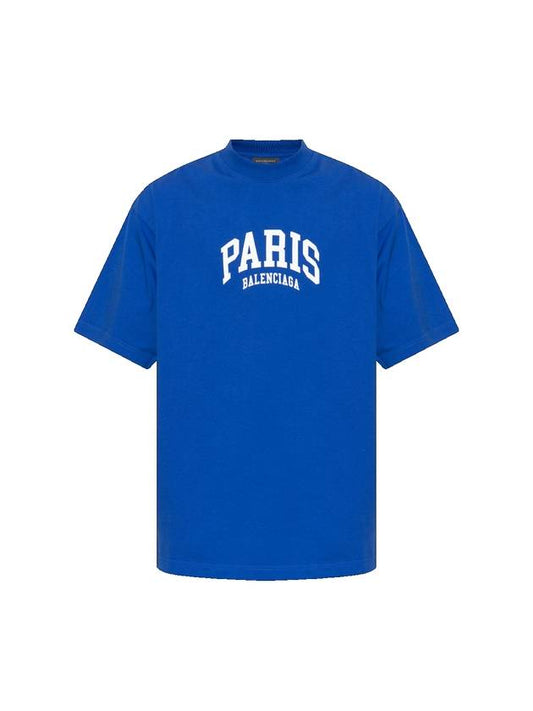Luxury Balenciaga Trending 2025 Paris Logo Medium Fit Short Sleeve T-shirt Blue