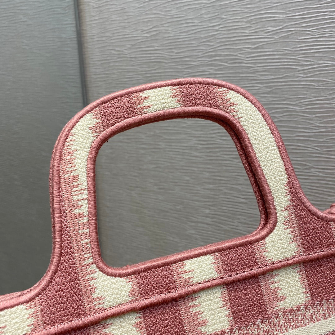 Top Quality Mini Book Tote Stripes Embroidery, Pink Handbags, 23cm CD