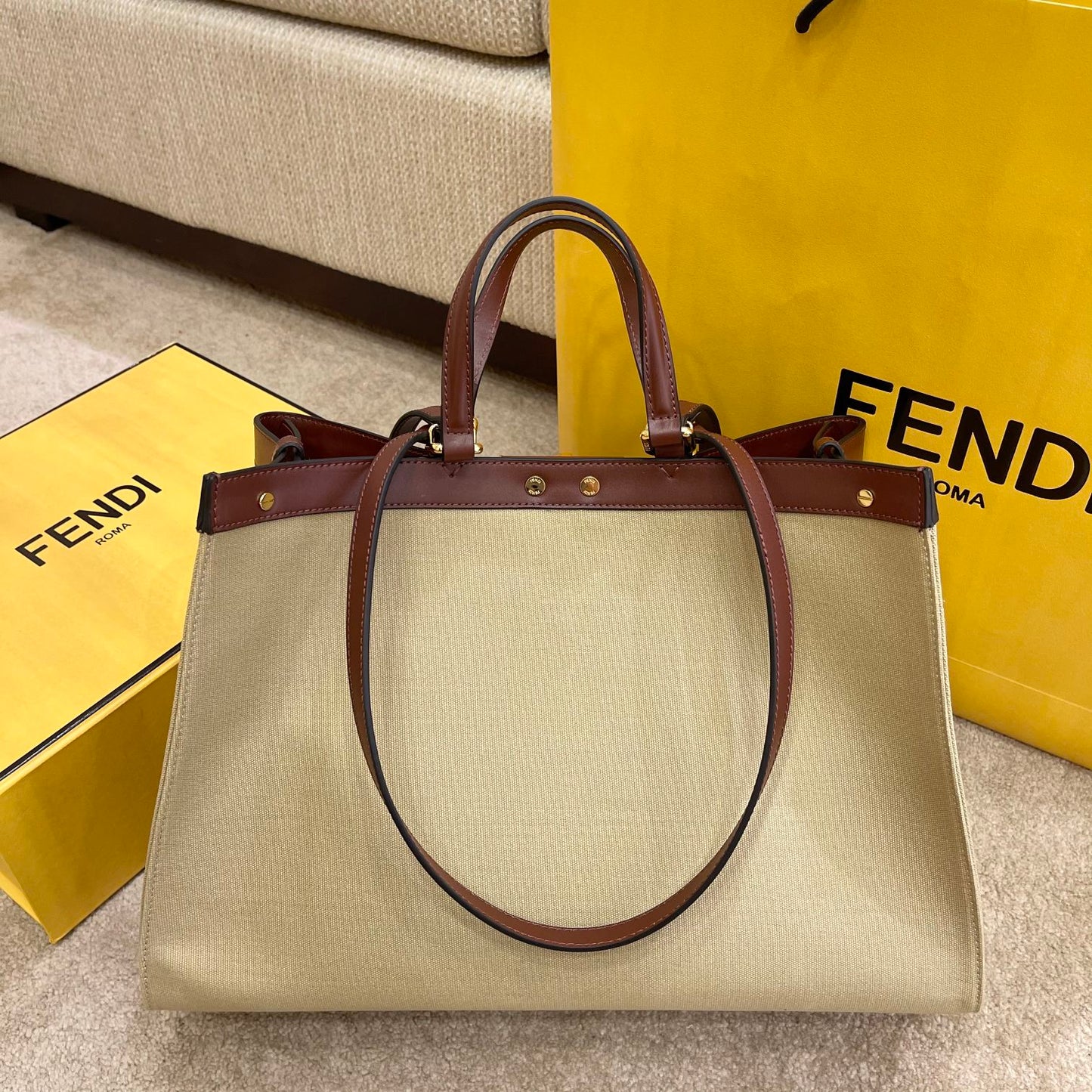 FI Top Quality X-tote Bag Beige Canvas For Women, Handbags, Shoulder Bags 16.1in/41cm FF 8BH374