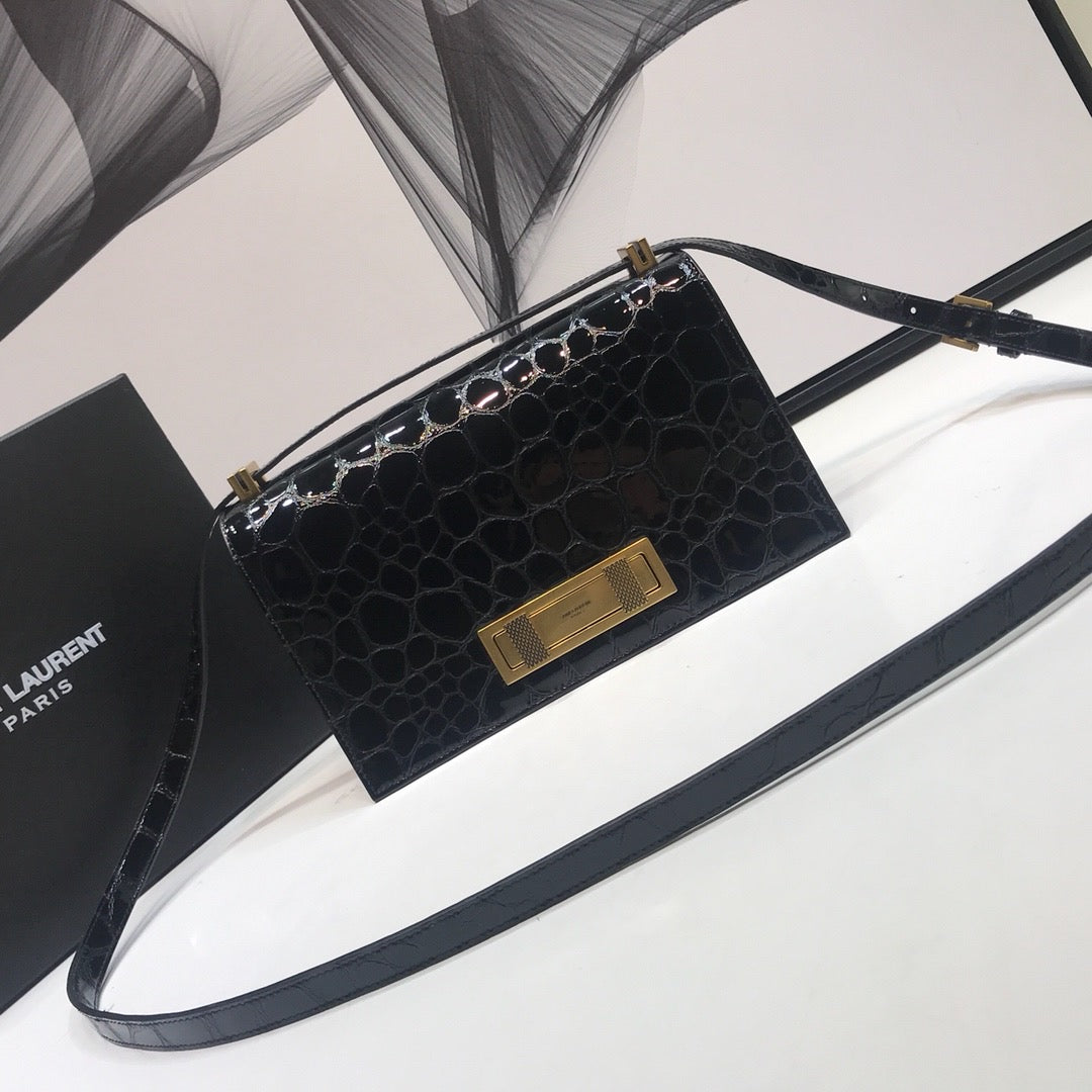 YSSL Cassandra Small Crossbody Bag With Stone Print Black For Women 7in/19cm YSL