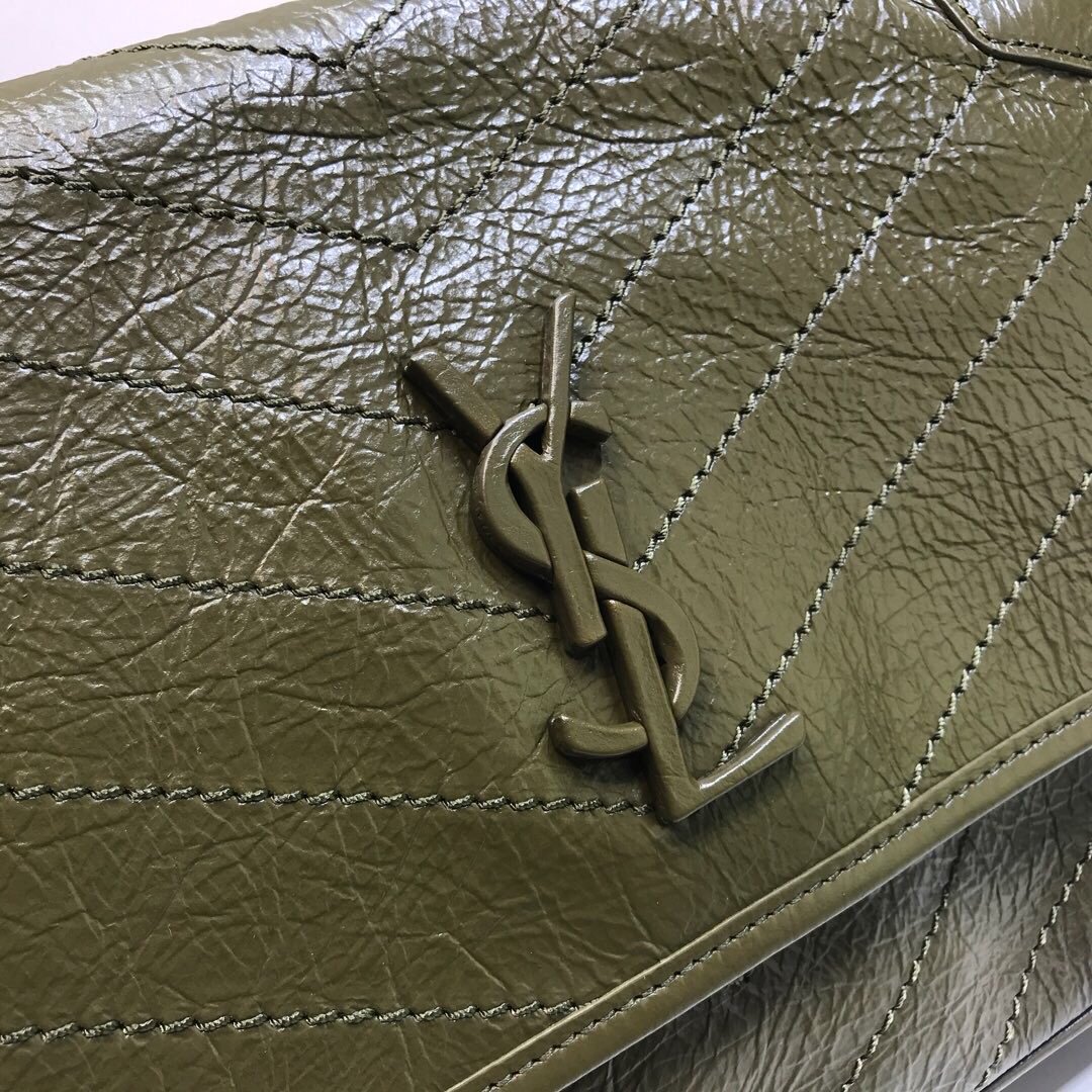 YSSL Niki Medium Chain Bag In Crinkled  Green For Women 11in/28cm YSL 6331581YG041229