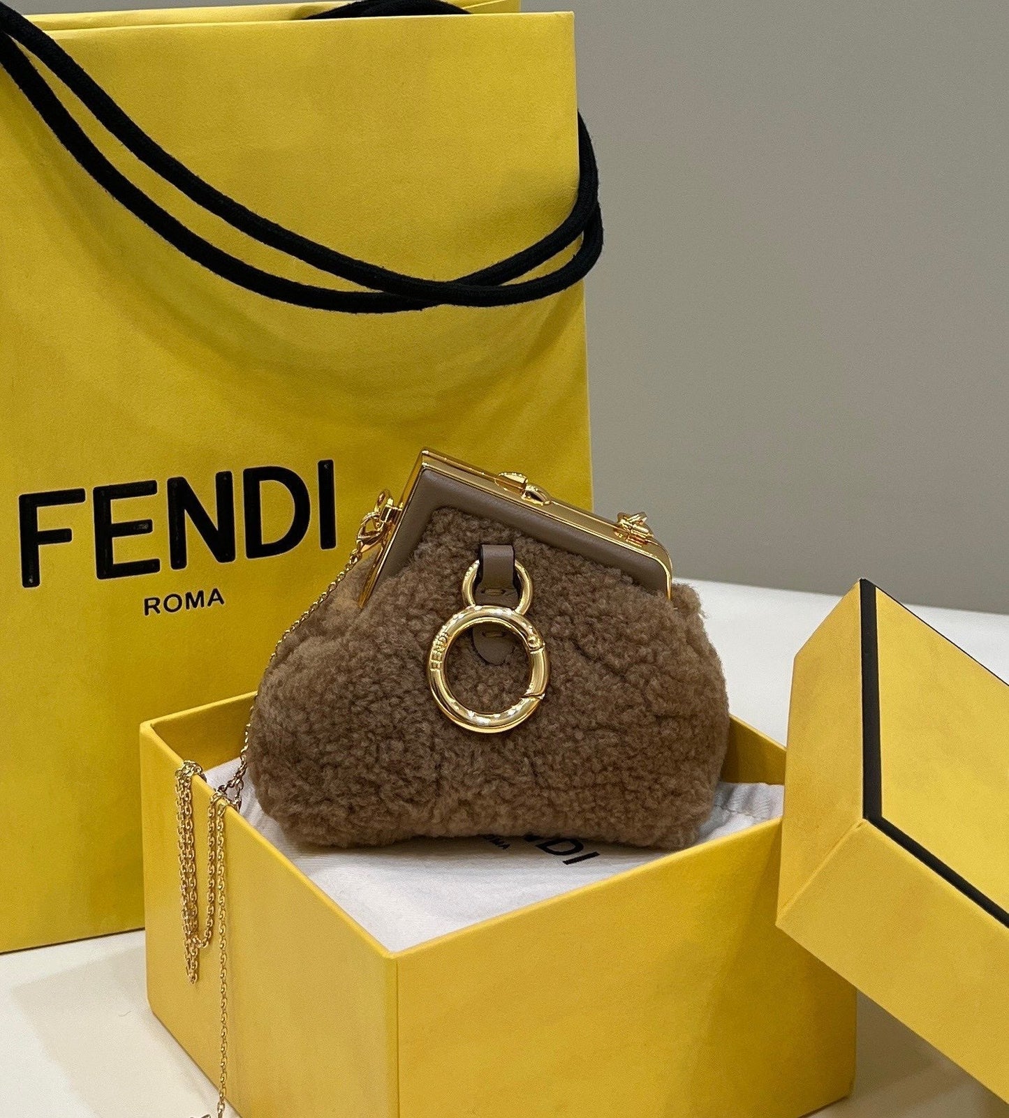 Top QualityTop Quality Top QualityTop Qualityrst Mini Brown Mink Bag For Woman 11.5cm/4in