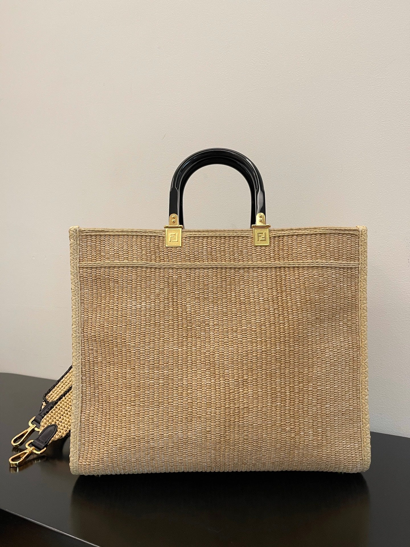 FI Sunshine MeTop Qualityum Beige and Black straw shopper Bag For Woman 31cm/12in 8BH386AKRPF1CBX