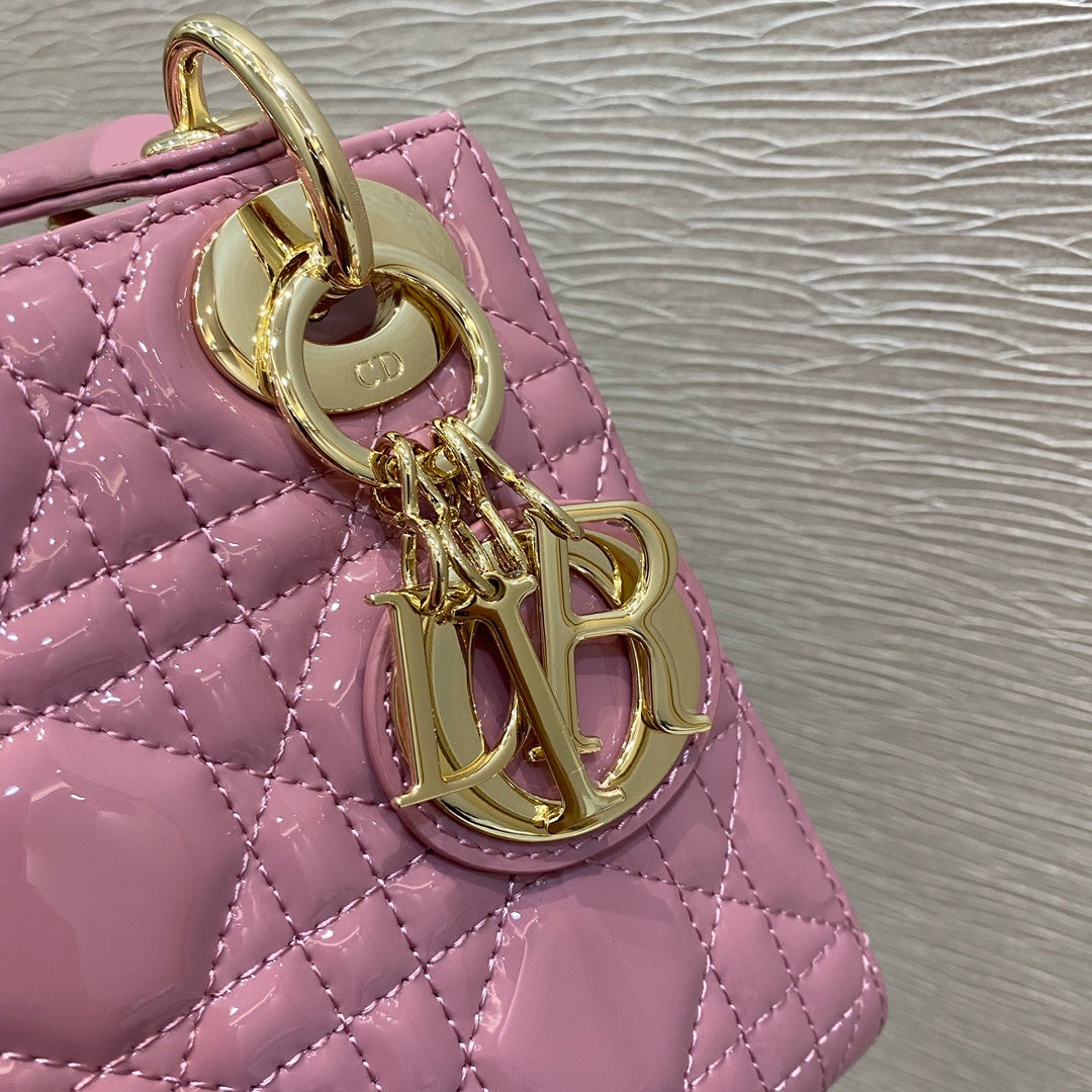 Top Quality Mini Lady Bag with Chain Gold Toned Hardware, Coral Pink, For Women Womens Handbags, 18cm CD