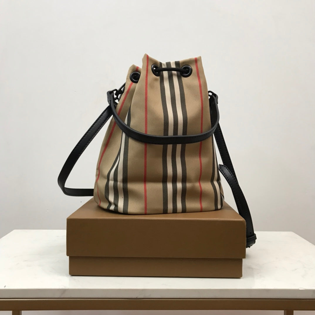 Top Quality Icon Stripe Nylon Drawcord Pouch Archive Beige For Women, Bags 7.7in/19.5cm