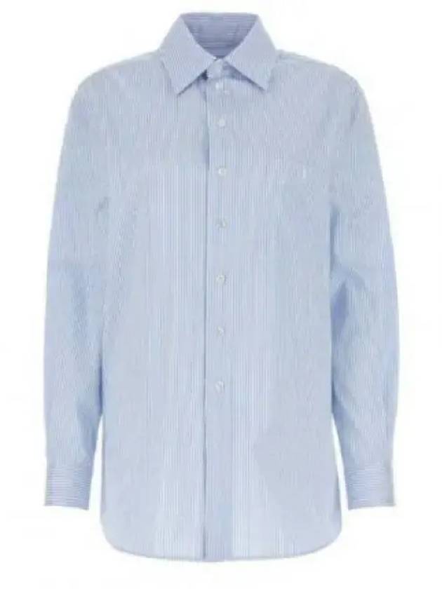 Luxury Saint Laurent Trending 2025 Striped Cotton Poplin Monogram Long Sleeve Shirt Blue