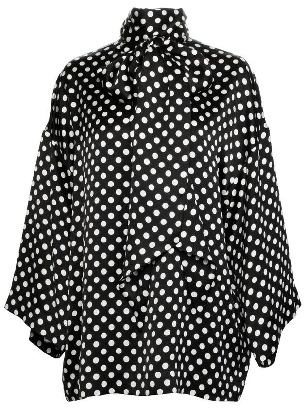 Luxury Saint Laurent Trending 2025 Polka Dot Bow Satin Blo  Black