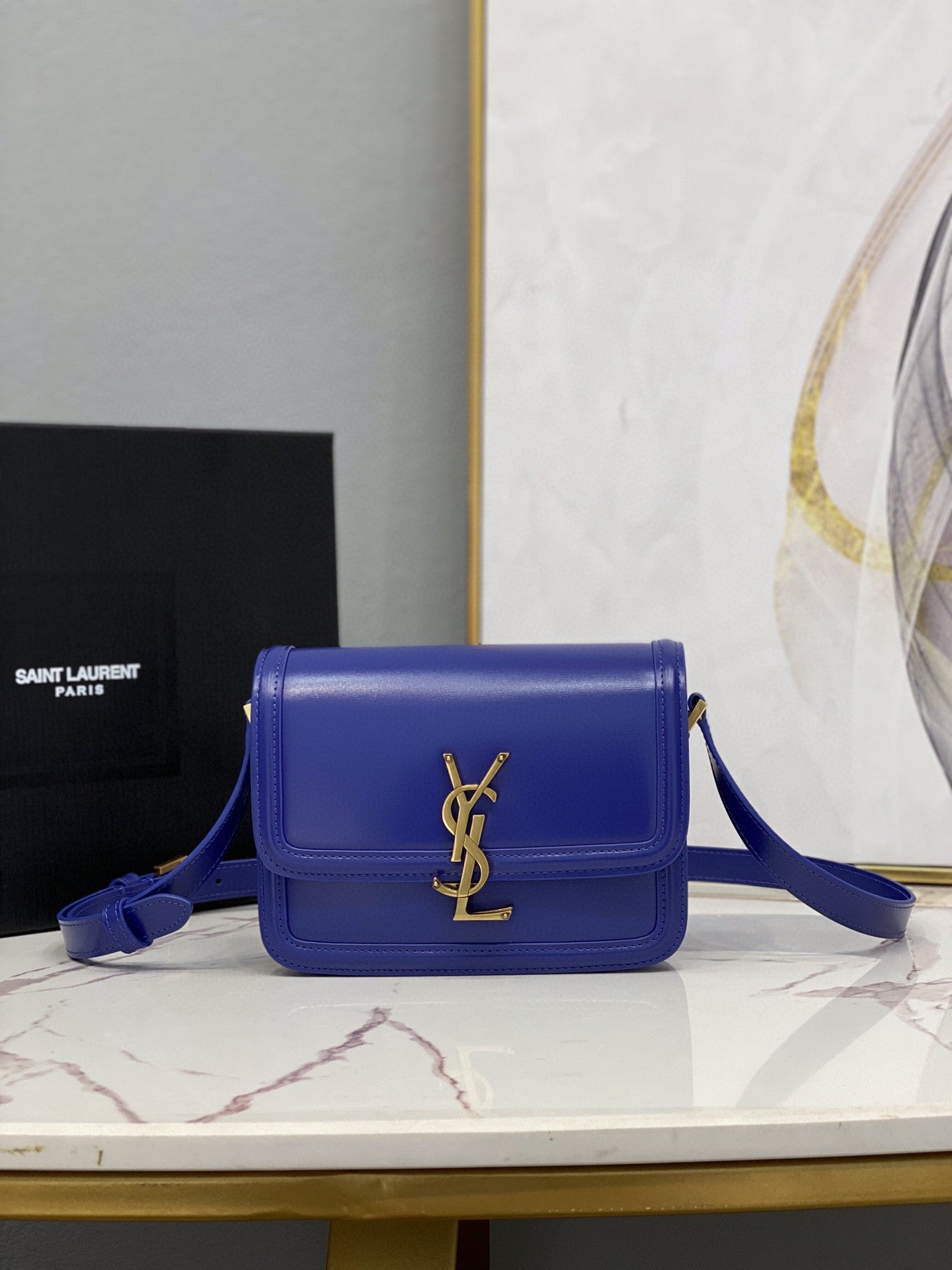 YSSL Solferino Small Satchel In Box Navy Blue For Women  7in/19cm YSL 