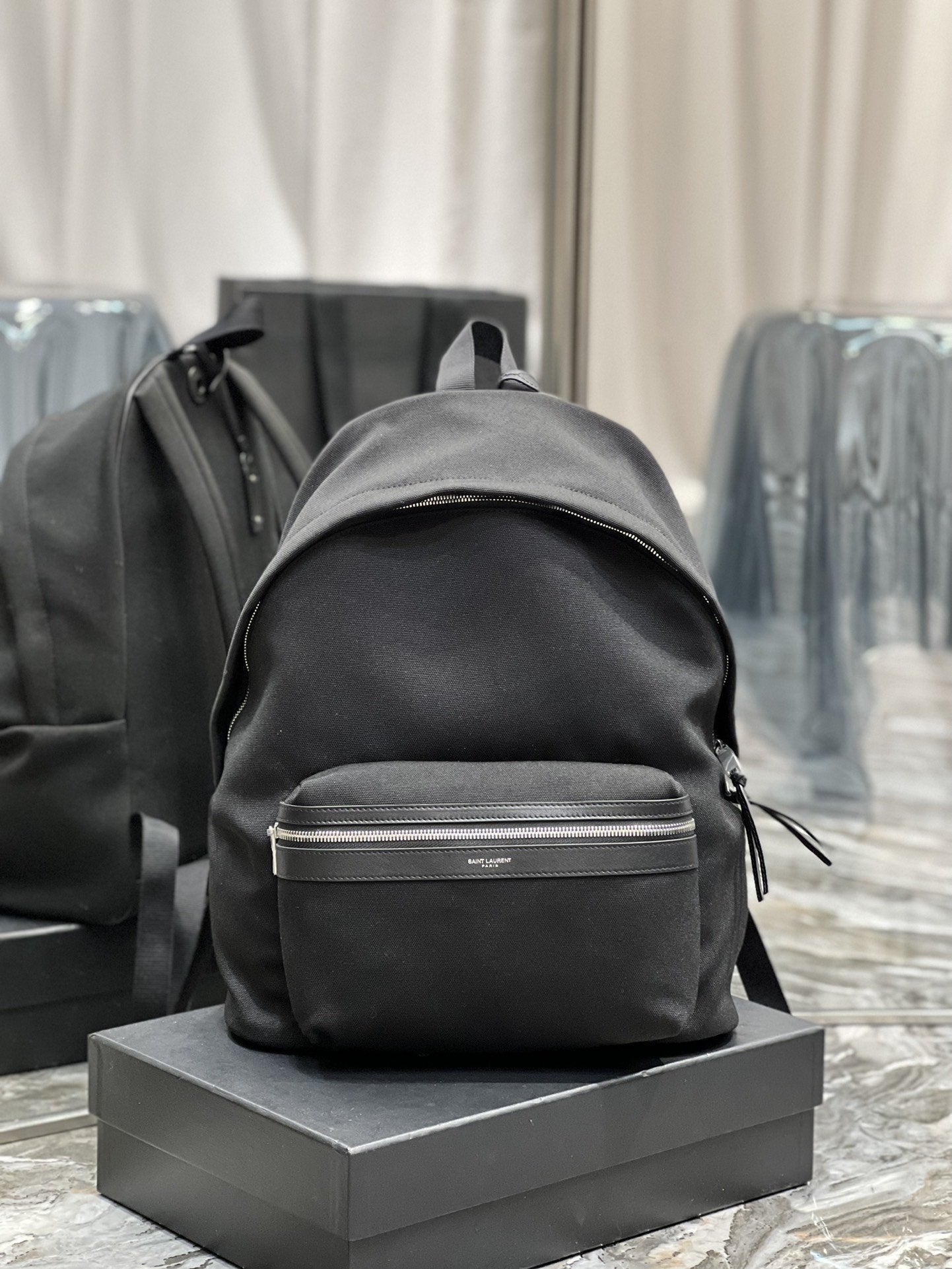 Top Quality City Backpack In Canvas Unisex For Women 15in/38cm Black YSL