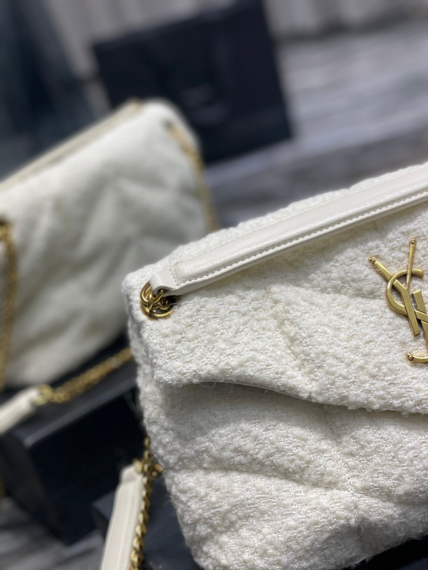 YSSL Puffer Small Chain Bag White For Women, Women’s Bags 11in/29cm YSL‎