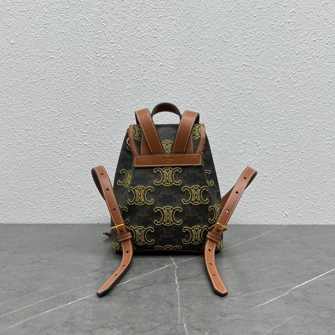Top Quality Mini Backpack Folco In Triomphe Canvas With Triomphe Heart Embroidery Brown For Women 8in/20cm 197662EF3.04LU