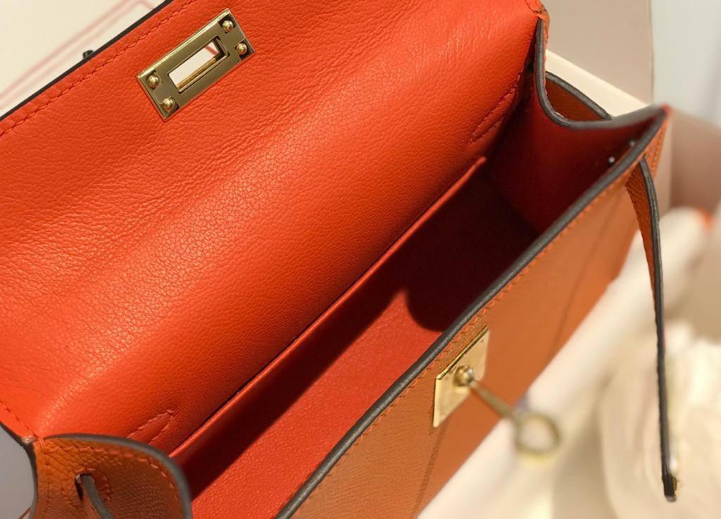 Top Quality Mini Kelly Orange For Women Gold Toned Hardware 7.5in/20cm