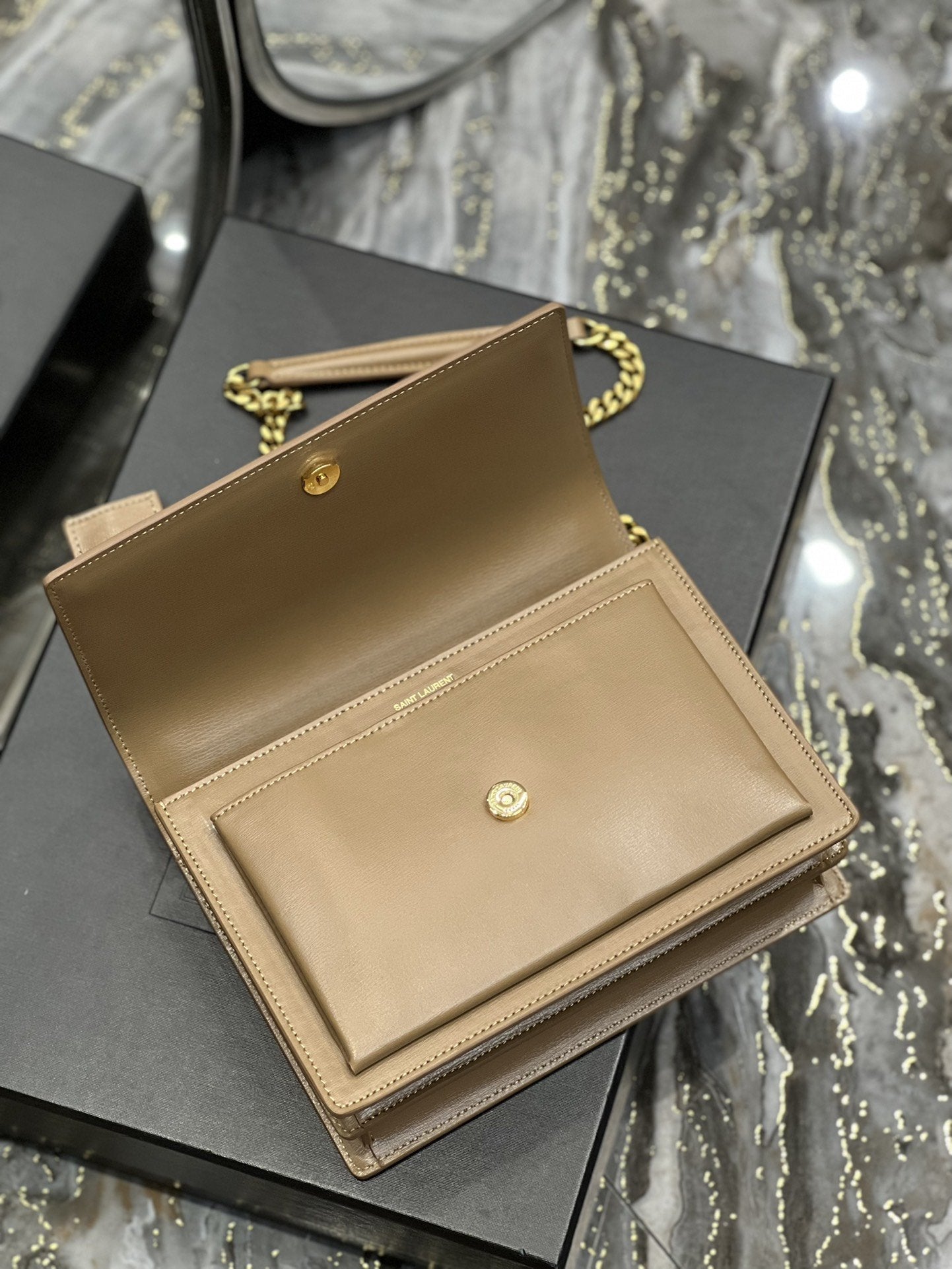 YSSL Sunset Medium Chain Bag For Women 8in/22cm Dark Beige YSL 442906D420W2721